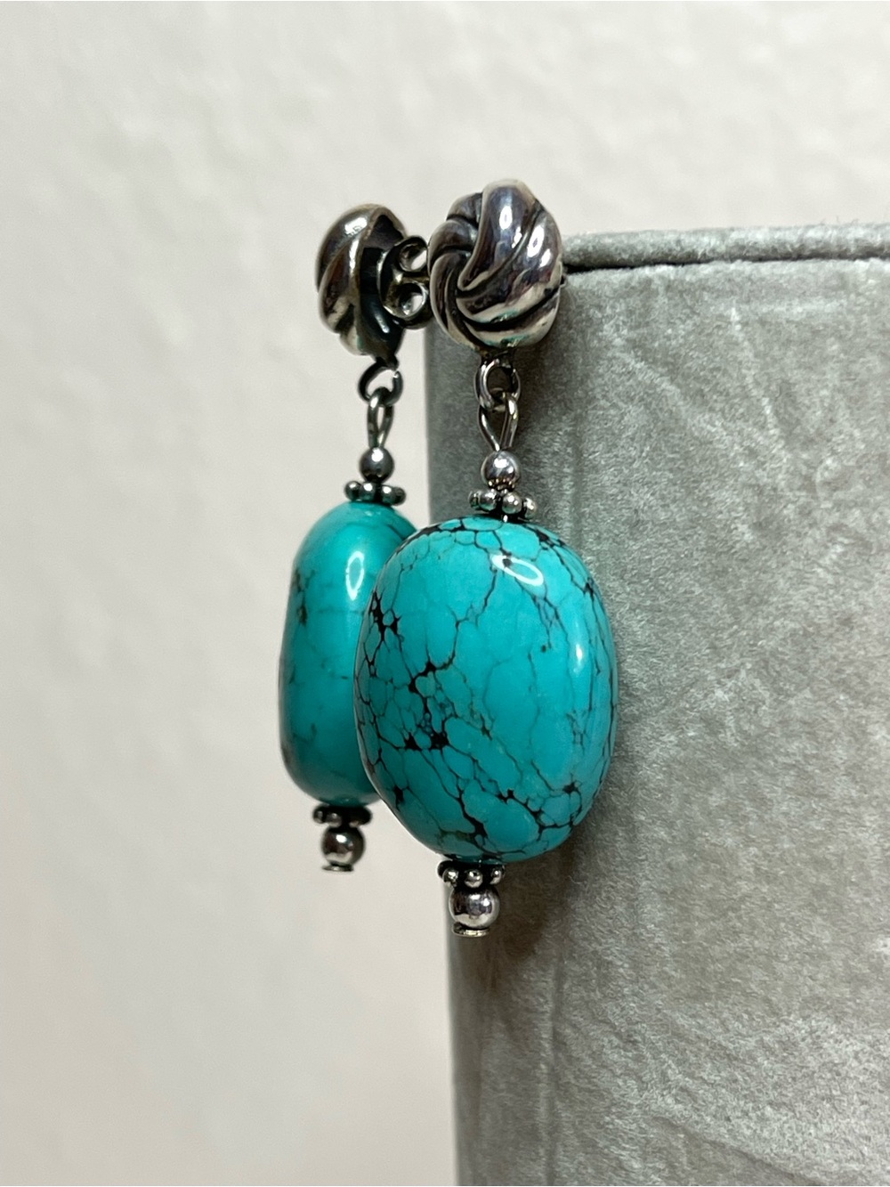 Turquoise Drop Sterling Silver Earrings - Picture 3 of 4